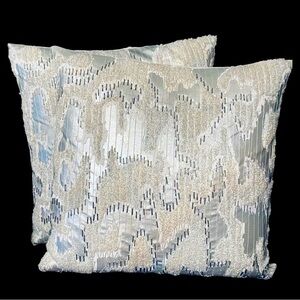 TWO shiny ZGallerie pillows with silver beading and silky sheen